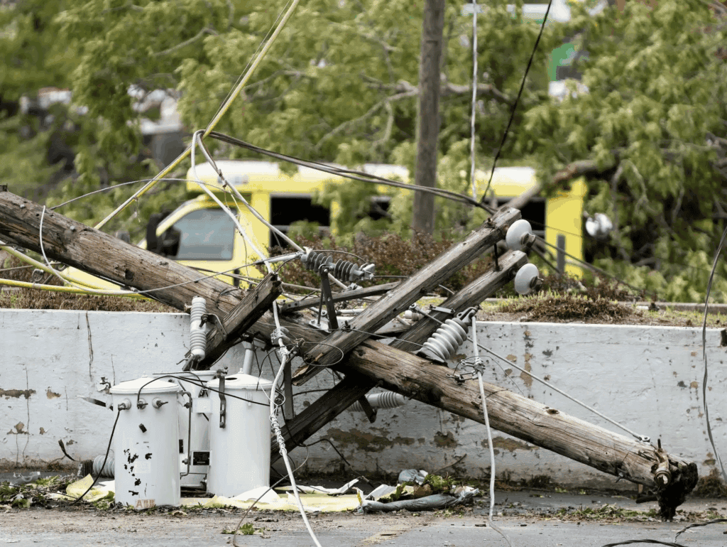 Damaged utility infrastructure after Hurricane Helene in Georgia