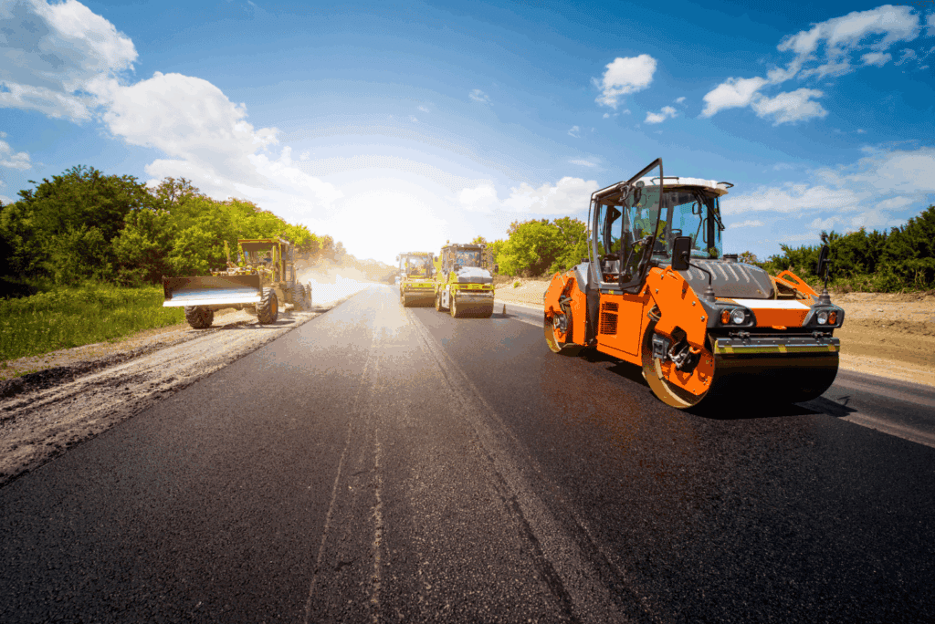 Heavy equipment on road repair