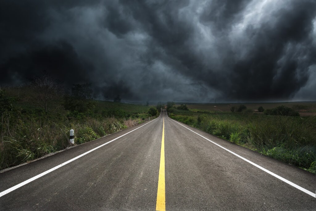 long road heading into severe weather event