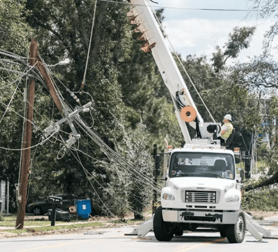 Damaged utility infrastructure after Hurricane Helene in Georgia