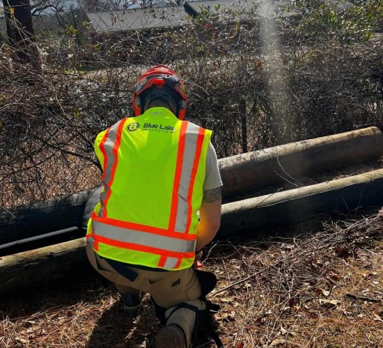 Damaged utility infrastructure after Hurricane Helene in Georgia
