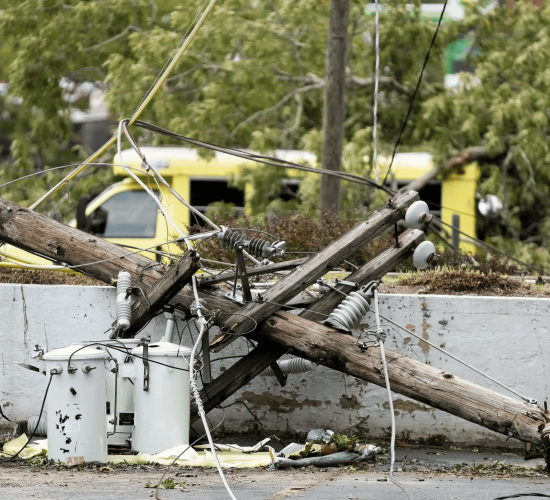 Damaged utility infrastructure after Hurricane Helene in Georgia