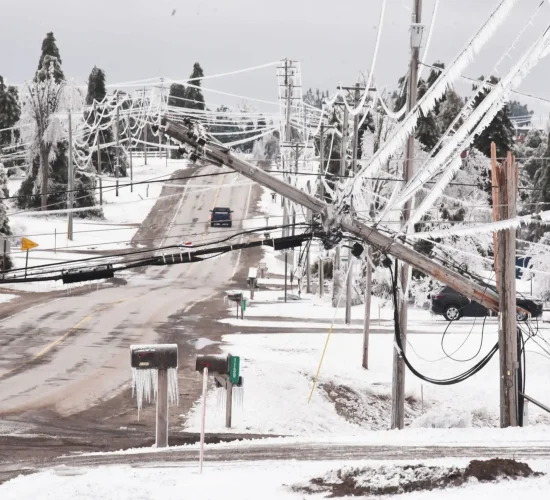 Damaged utility infrastructure after Michigan ice storm