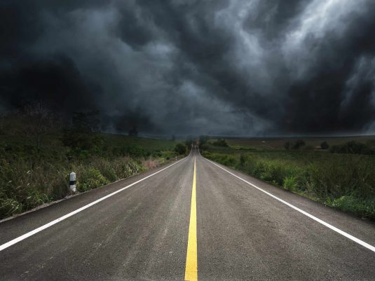 long road heading into severe weather event